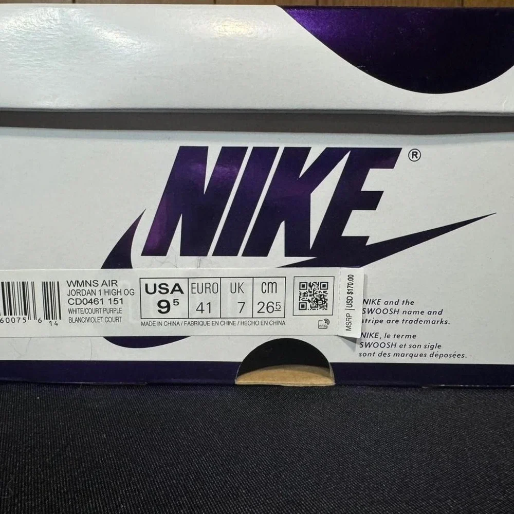 Nike‎ Air Jordan 1 Retro High Purple Thunder trainers Size 9.5 Womens